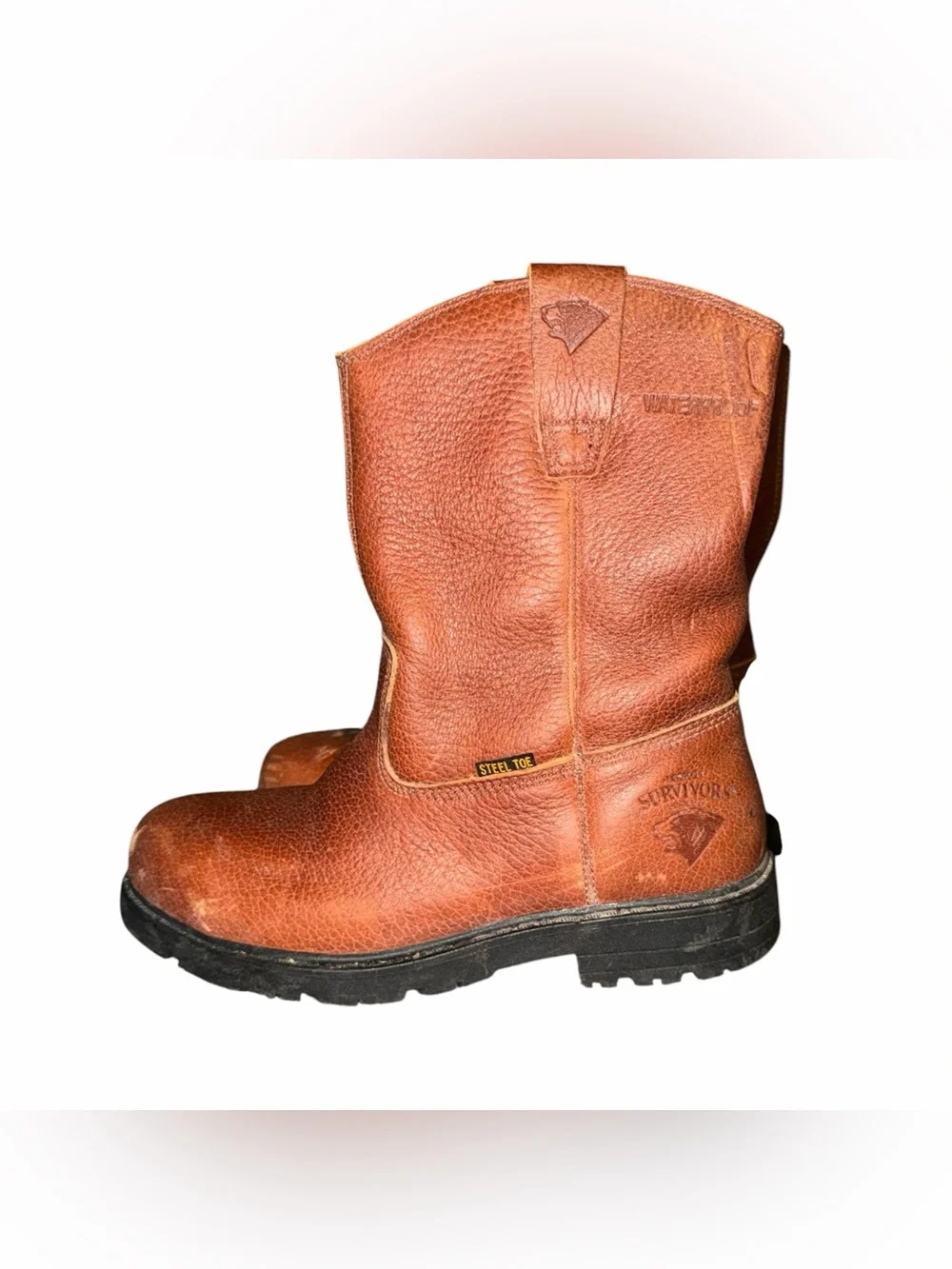 Men's Brown Leather Pull-On Work Boots